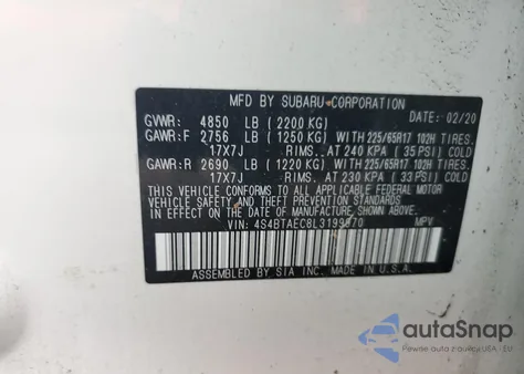 2020 Subaru Outback Premium from USA, damaged, VIN 4S4BTAEC8L3199970